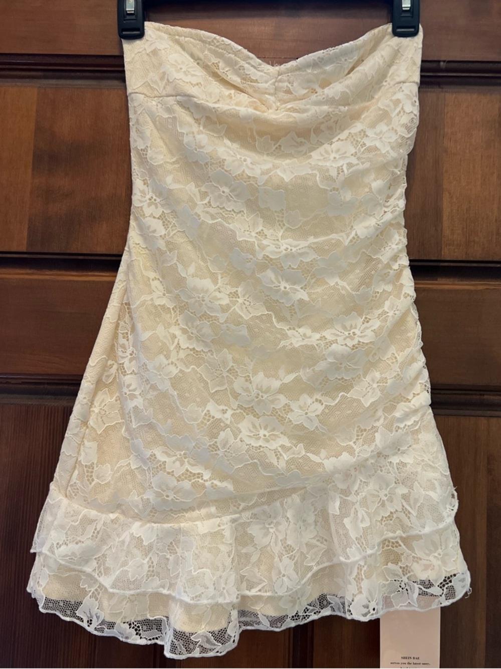 NWT Pale Yellow Lace Strapless Ruffled Mini Dress Size XS